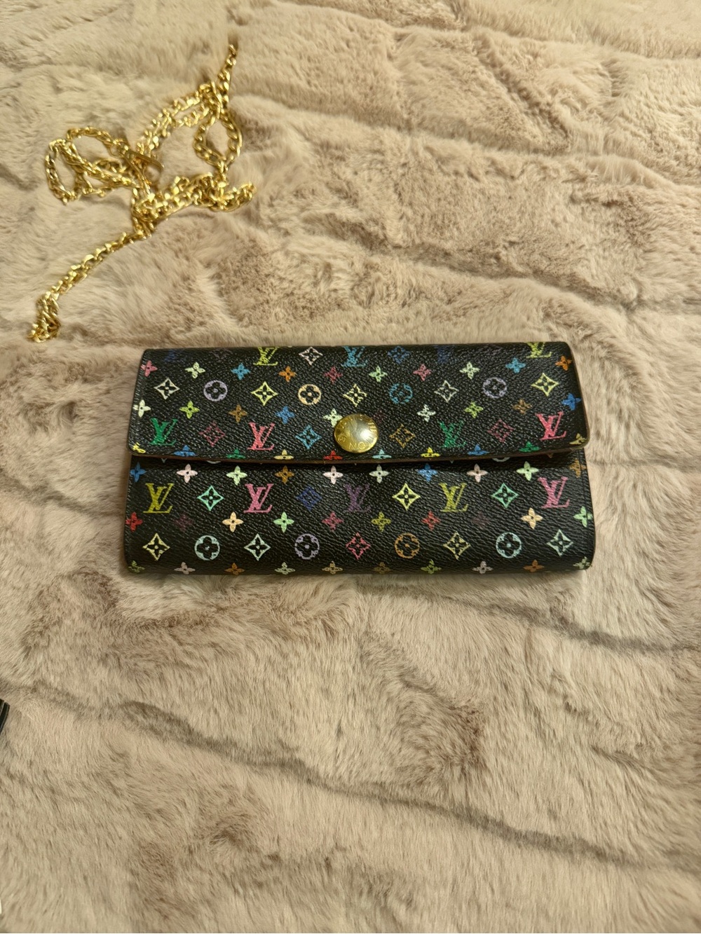 Louis Vuitton Murakami Black Multicolor Monogram Sarah Wallet